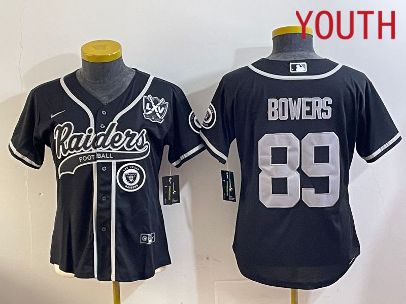 Youth Oakland Raiders 89 Bowers Black Joint Name 2024 Nike Limited NFL Jersey style 4